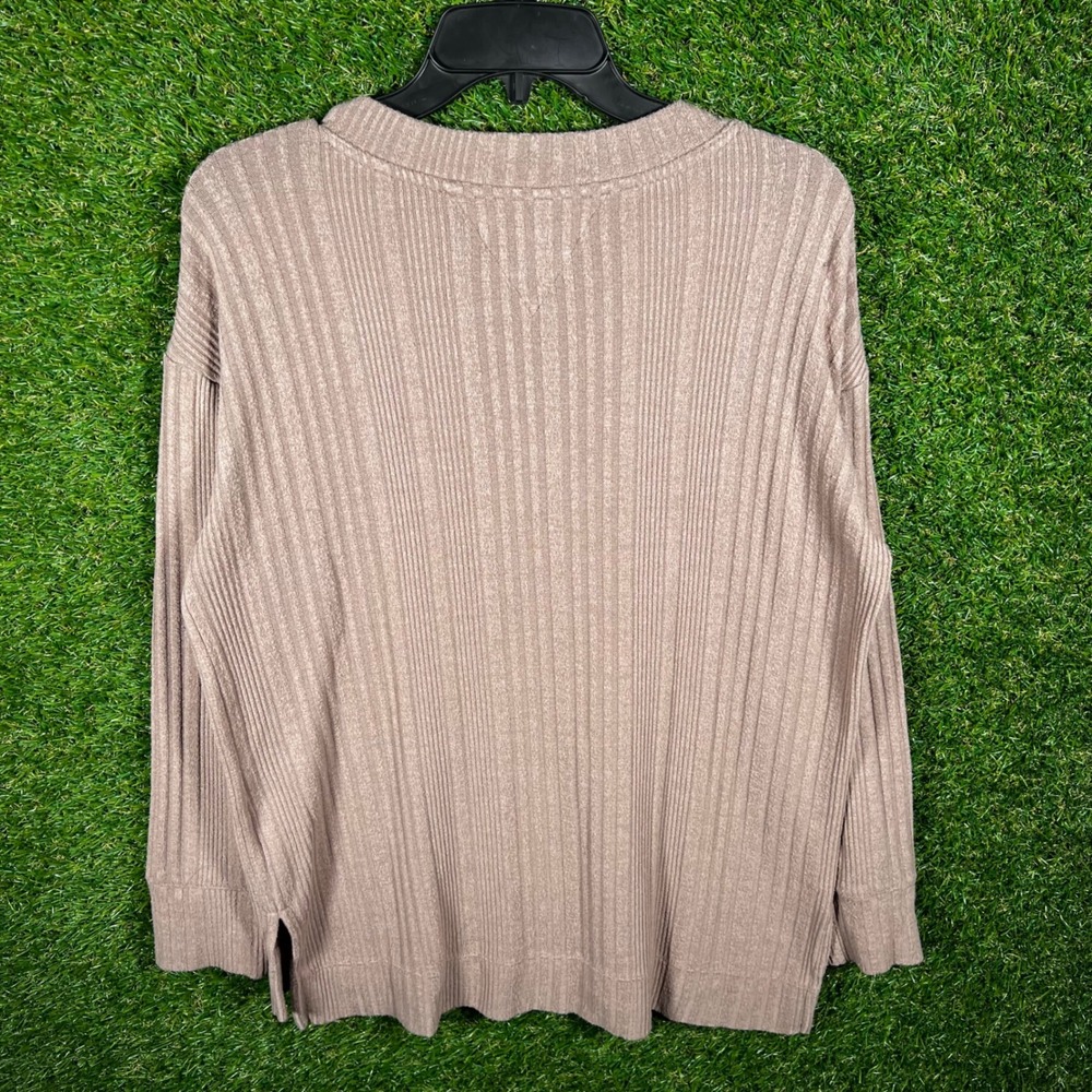 Andrew Marc Womens Ribbed V-Neck Sweater Mauve Taupe Small Relaxed Fit - Picture 4 of 5